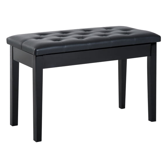 Black Piano Bench Duet Keyboard Chair with Faux Leather Cushion & Wooden Frame Button Tufted Bench for Living Room, Music Room, or Practice 17.7" x 29.5"
