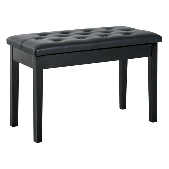 Black Piano Bench - Faux Leather Tufted Keyboard Bench with Wooden Frame, 30" Wide