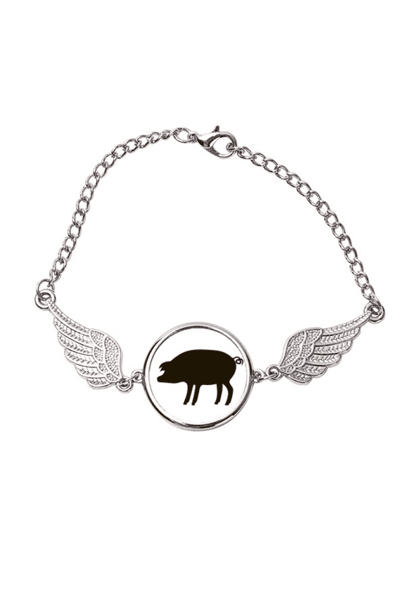 Black Pig Animal Portrayal Bracelet Wristband Angel Wings Bangle