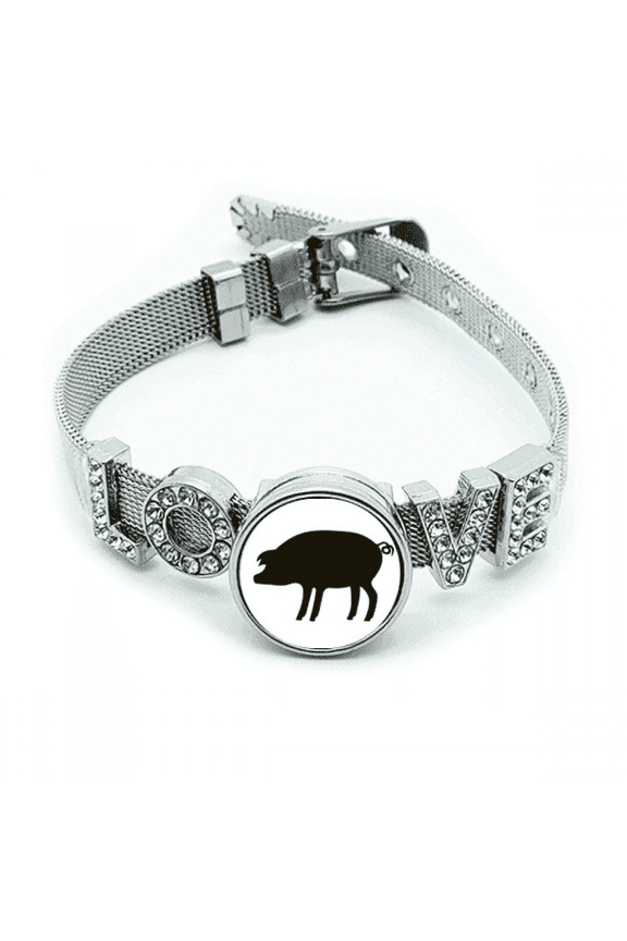 Black Pig Animal Portrayal Bracelet Wristband Crystal Love Adjustable Bangle