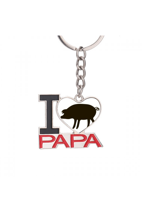 Black Pig Animal Portrayal Keychain Metal Keyring Holder Love PAPA Father
