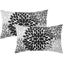 Black Pillow Covers 12X20 in Black White Grey Dahlias Floral Geometric Lumbar Bed Pillow Cases Set of 2 Farmhouse Rustic Rectangle Throw Pillows Home Decor for Living Room Bedroom Outdoor Cushion