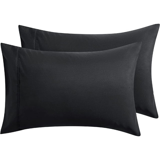 Black Pillow Covers Set of 2 Pillow Cases Standard Size Microfiber