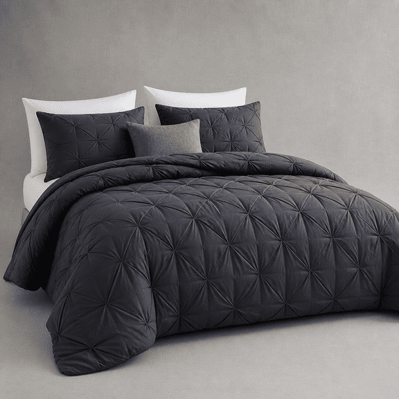 Black Pinch Pleat Palatial King Goose Down Comforter, 600 Thread Count Egyptian Cotton Cover