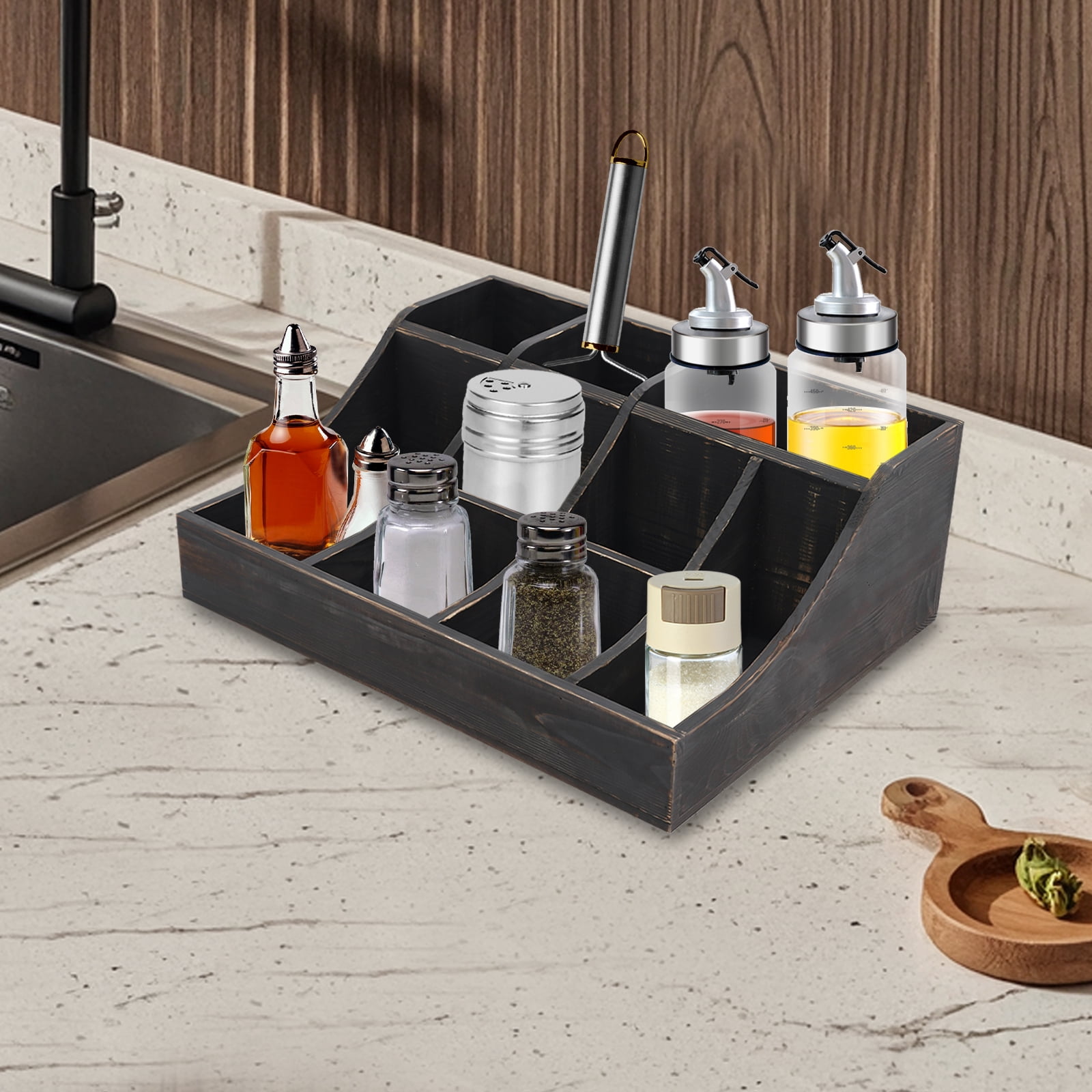 Black Pine 41*32*16cm 9 Spice Rack Retro Multi-Specification Storage