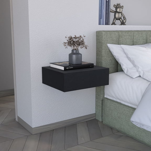 Black Pine Floating - Ample Storage with Drawer - Bedside Use - Keep Clutter Hidden
