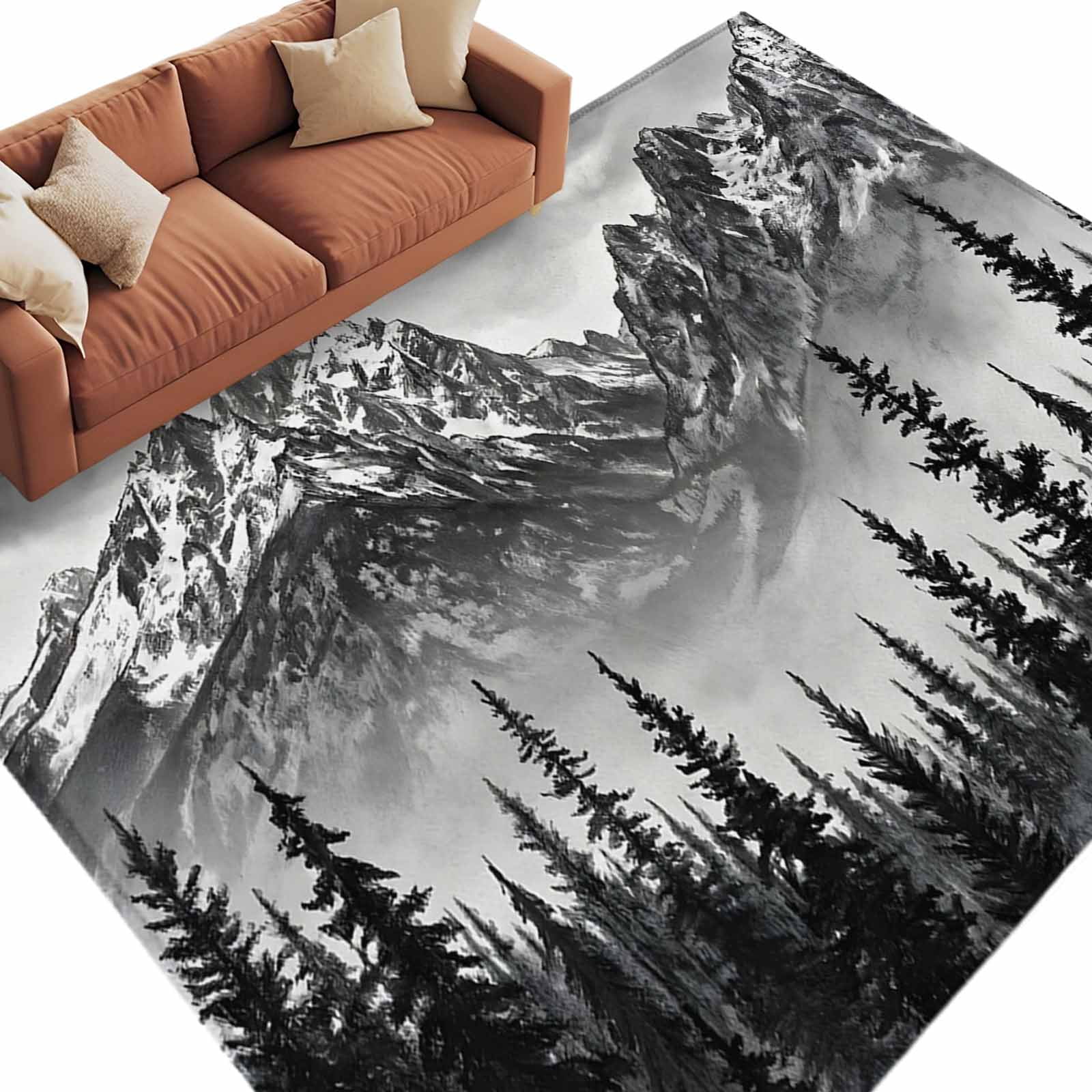 Black Pine Forest Area Rug 5x7 Washable Rug Non Slip Modern Art Snow ...