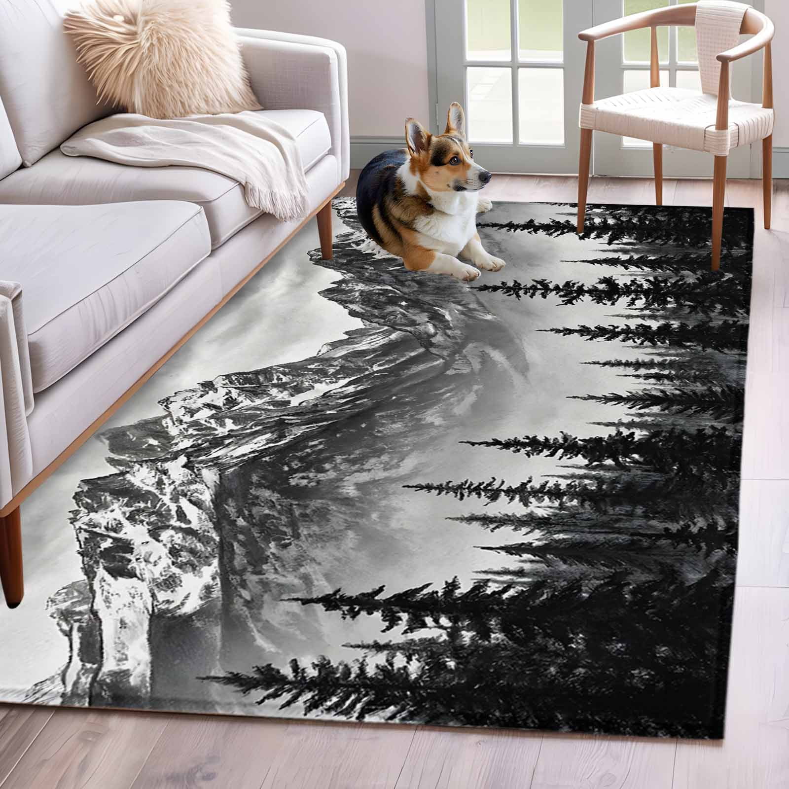 Pine Rugs Black Pine Forest Area Rugs 4'x6', Washable Small Throw Rugs for Office ...