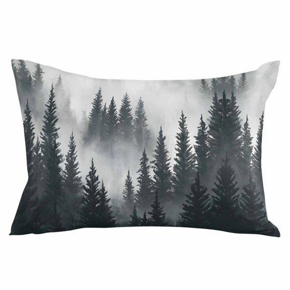 Black Pine Forest Throw Pillow Cover 12 x 20 Inch Decorative Pillow Cover Misty Tree Clouds Nature Lumbar Pillowcase Seasonal Rectangle Cushion Case for Couch Sofa Bed Living Room