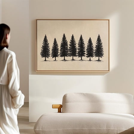Black Pine Tree Silhouette Art Minimalist Forest Line Print On Cream Background Modern Neutral Woodland Wall Decor Wall Art, Modern Wall Decor, 8x12 UNFRAMED