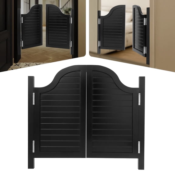 Black Pine Wood Swinging Double Partition Door, 180 Open Half Door with Stainless Steel Hinges, Space Saving Interior Divider Gate for Cafe Bar Kitchen Home