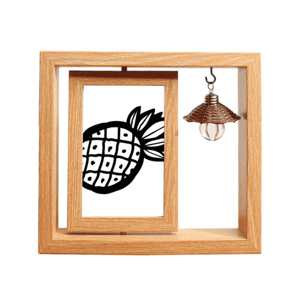 Black PineFruit Line Drawing Fruit Wooden Rotating Picture Photo Frame 4x6