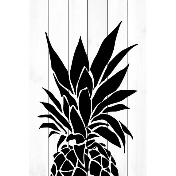 "Black Pineapple" Painting Print on White Wood