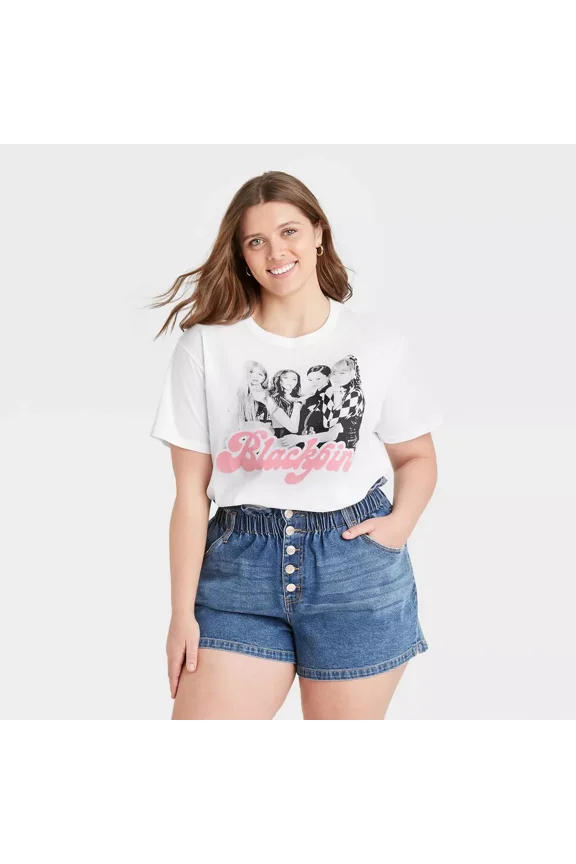 Black Pink Band Graphic T-Shirt Women's Plus Size 2X Short Sleeve