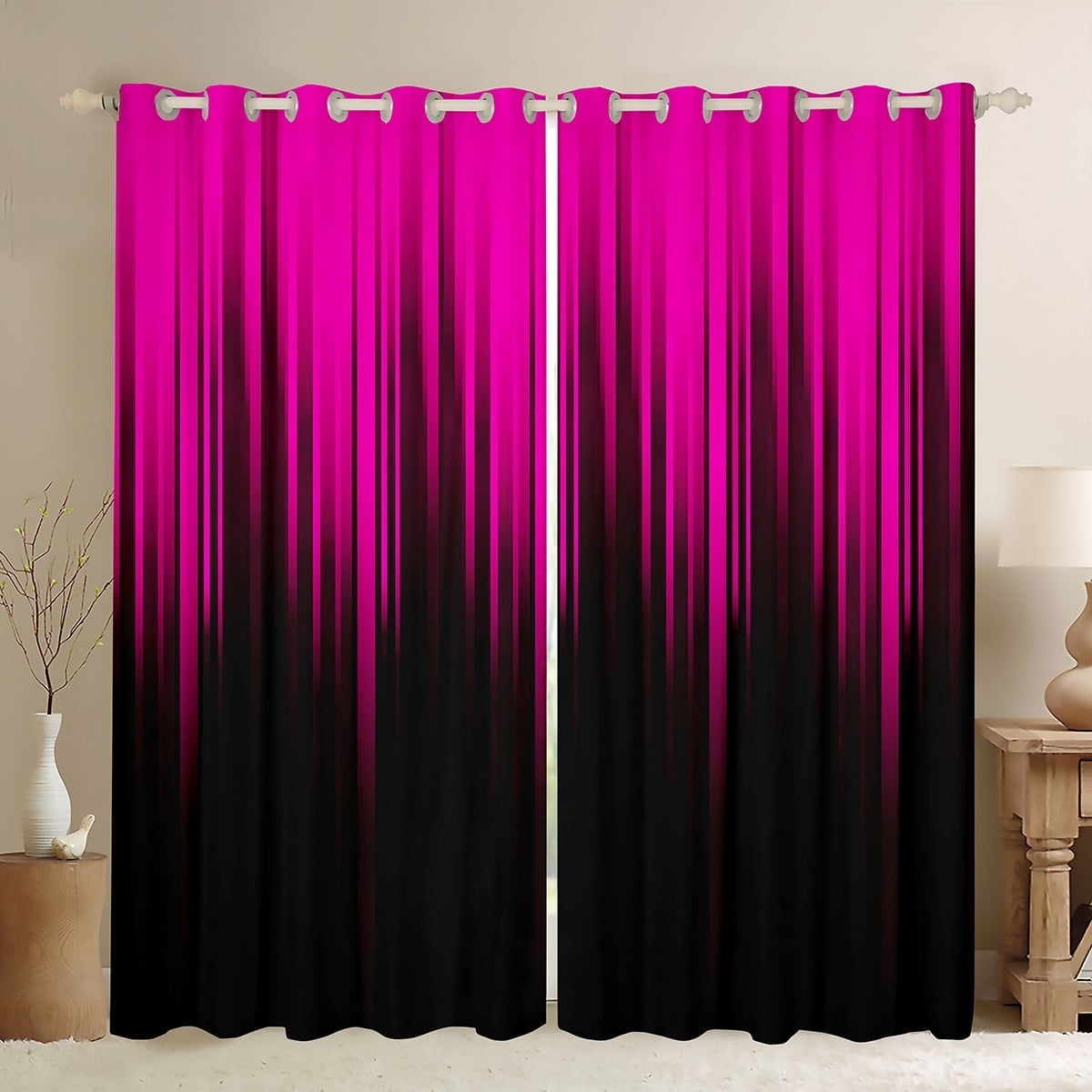 Black Pink Blackout Curtains Stripes Lines Abstract Gradient Curtains & Drapes,Vintage Ombre Art Striped Geometry Window Curtains,Modern Stripe Geometric Curtains 42"Wx84"L