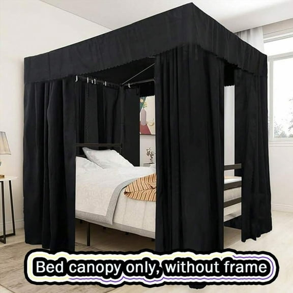Black & Pink Blackout Windproof Bed Canopy Curtain - Elegant Bedroom Decor for Adults & Girls
