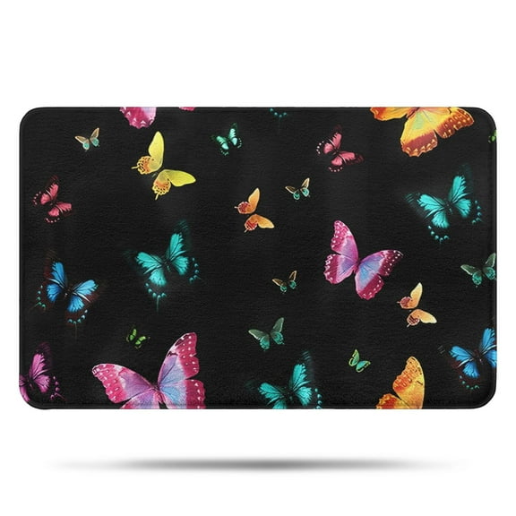 Black Pink Blue Butterfly Pattern Bathroom Rugs Mat,Non Slip Microfiber Bathroom Rug,Rubber Backing,Soft Bathroom Mats for Bathroom Floor,Tub and Shower,17x27in(43x68cm)
