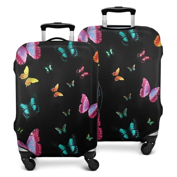 Black Pink Blue Butterfly Pattern Luggage Cover Fashion Suitcase Cover Baggage Covers Fit 25-28 Inch Luggage (Go Travel)