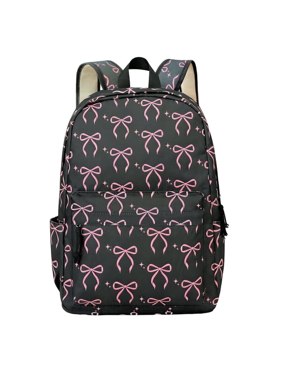Black Pink Bow Backpack - Sweet Cool Teen Style School Bag for Daily & Party Use