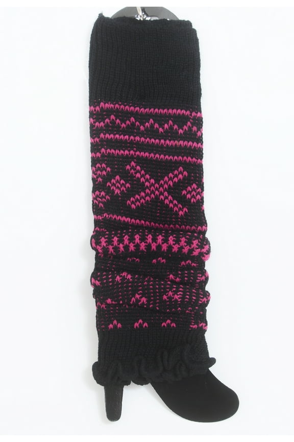Black Pink Cable Knit Warm Knit Leg Warmers Slouch Boot Socks