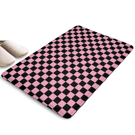 Black and Pink Checkerboard Flannel Non Slip Door Rugs,Washable Door Mats Indoor,Decorative Door Mats,Dirt-Resistant and Absorbent Doormat for Entrance,Bedroom,Kitchen,Bathroom,31.5"x17"