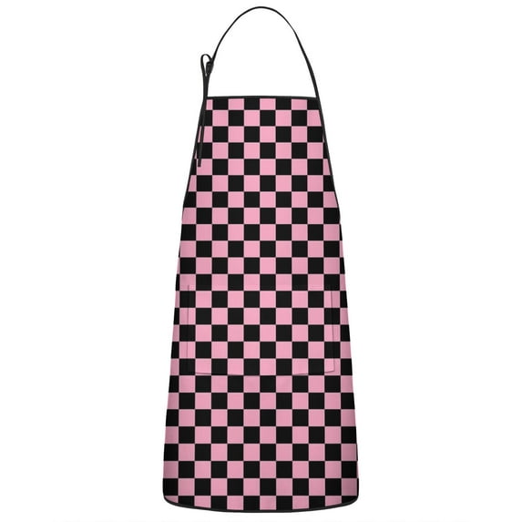 Black and Pink Checkerboard Pattern Apron-Garden Aprons for Women with Pockets-Cotton Linen Waterproof Kitchen Cooking Gardening Aprons Adjustable for Kitchen,Cooking,BBQ and Salon 33x27 Inch