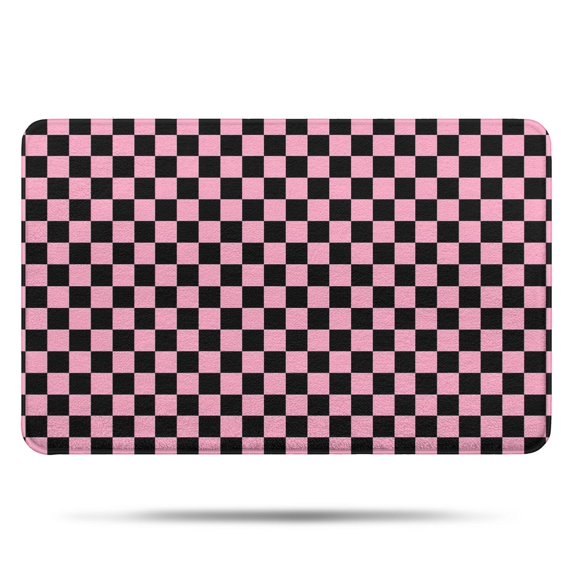 Black and Pink Checkerboard Pattern Bathroom Rugs Mat,Non Slip Microfiber Bathroom Rug,Rubber Backing,Soft Bathroom Mats for Bathroom Floor,Tub and Shower,17x27in(43x68cm)