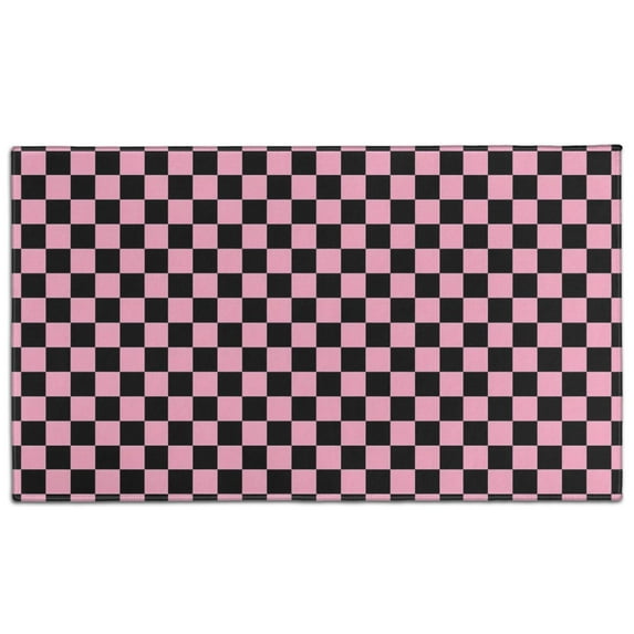 Black and Pink Checkerboard Pattern Door Rugs,Washable Non Slip Door Mats Indoor,Decorative Door Mats,Entry Mat Indoor for Entrance,Bedroom,Kitchen,Bathroom,17"x30"
