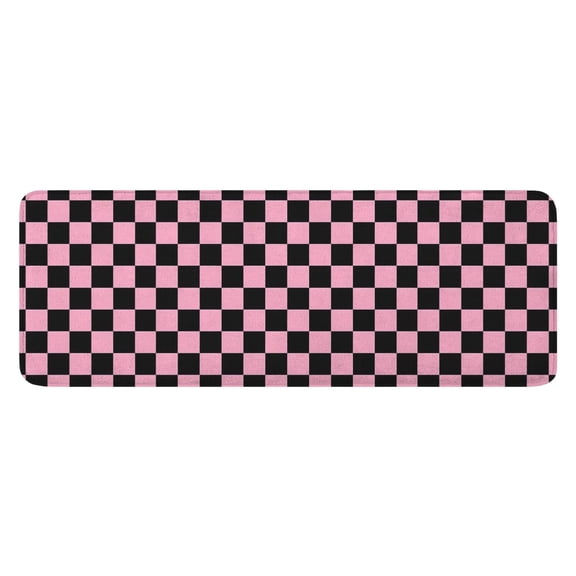 Black and Pink Checkerboard Pattern Kitchen Rug Mat,Kitchen Runner Rugs Non Skid Washable,Decorative Kitchen Floor Mats for Kitchen,Sink,Laundry,17"x47.2"