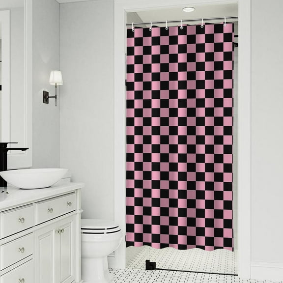 Black and Pink Checkerboard Pattern Shower Curtain 36"x72" ,Bathroom Decorative Shower Curtains Set with 12 Hooks,Modern Waterproof Washable Shower Curtain