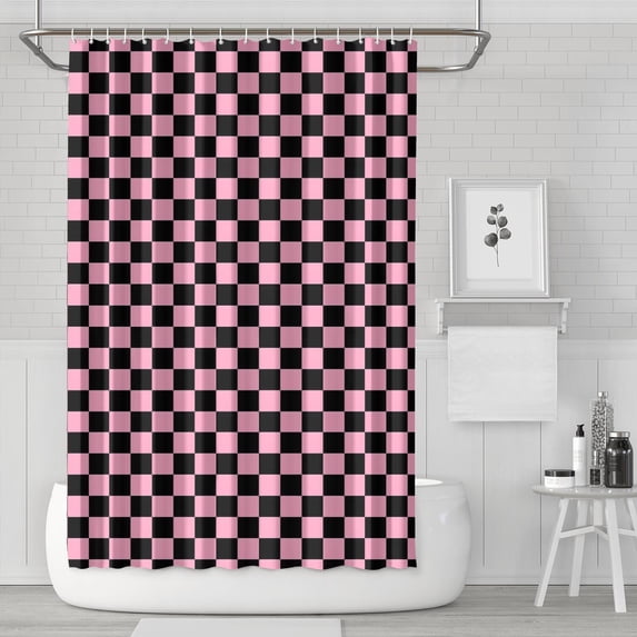 Black and Pink Checkerboard Pattern Shower Curtain 72"x72" ,Bathroom Decorative Shower Curtains Set with 12 Hooks,Modern Waterproof Washable Shower Curtain