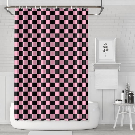 Black and Pink Checkerboard Pattern Shower Curtain 72"x72" ,Bathroom Decorative Shower Curtains Set with 12 Hooks,Modern Waterproof Washable Shower Curtain