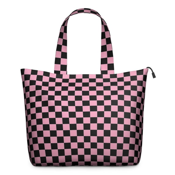 Black and Pink Checkerboard Pattern Travel Tote Bags for Women Carry On,Large Weekender Bags for Women Travel,Multi Functional Duffle Bag for Work,Shopping,Sports