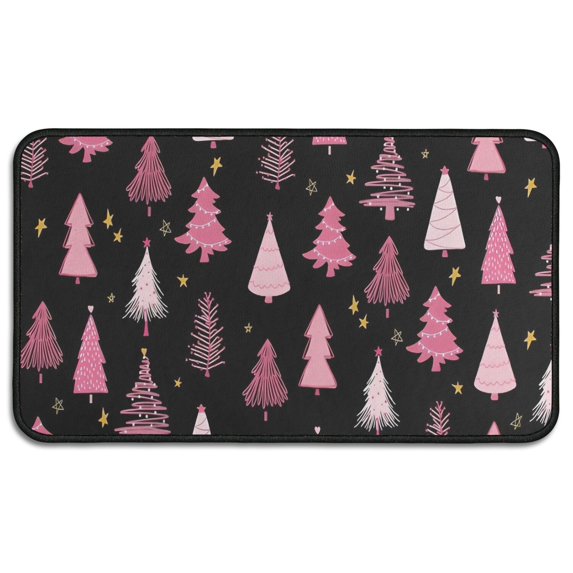 Black and Pink Christmas Tree Pattern Door Rugs,Washable Non Slip Door Mats Indoor,Decorative Door Mats,Entry Mat Indoor for Entrance,Bedroom,Kitchen,Bathroom,30"x17"