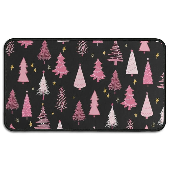 Black and Pink Christmas Tree Pattern Door Rugs,Washable Non Slip Door Mats Indoor,Decorative Door Mats,Entry Mat Indoor for Entrance,Bedroom,Kitchen,Bathroom,30"x17"