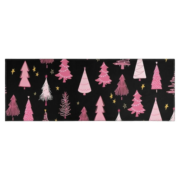 Black and Pink Christmas Tree Pattern Kitchen Rug Mat,Kitchen Runner Rugs Non Skid Washable,Decorative Kitchen Floor Mats for Kitchen,Sink,Laundry,17"X47"