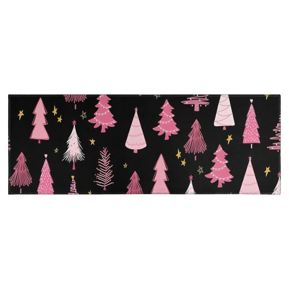 Black and Pink Christmas Tree Pattern Kitchen Rug Mat,Kitchen Runner Rugs Non Skid Washable,Decorative Kitchen Floor Mats for Kitchen,Sink,Laundry,17"X47"