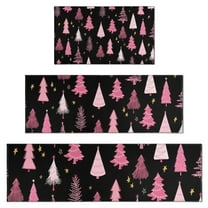 Black and Pink Christmas Tree Pattern Kitchen Rugs Sets Of 3,Kitchen Runner Rugs Non Skid Washable,Decorative Kitchen Floor Mats for Kitchen,Sink,Laundry,17"x30"  17"x47"   17"x59"