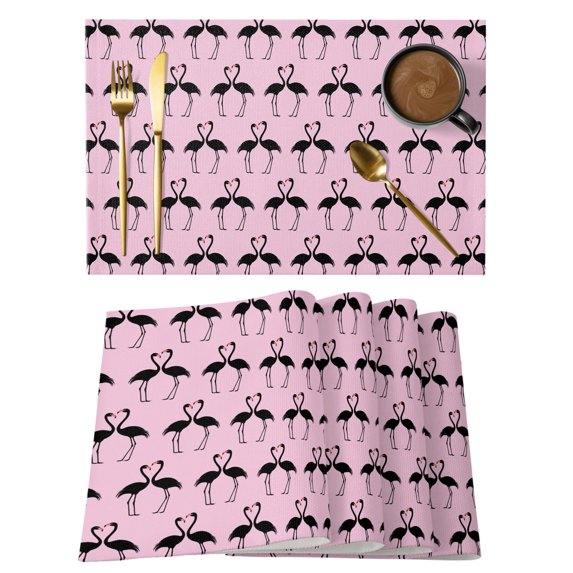 Black Pink Flamingos Placemats Set of 4 Modern Art Silhouettes Place Mats Indoor Wipeable Table Mats Washable Cloth Dining Table Placemats for Kitchen Holiday Party Home Decor 13x19 Inch