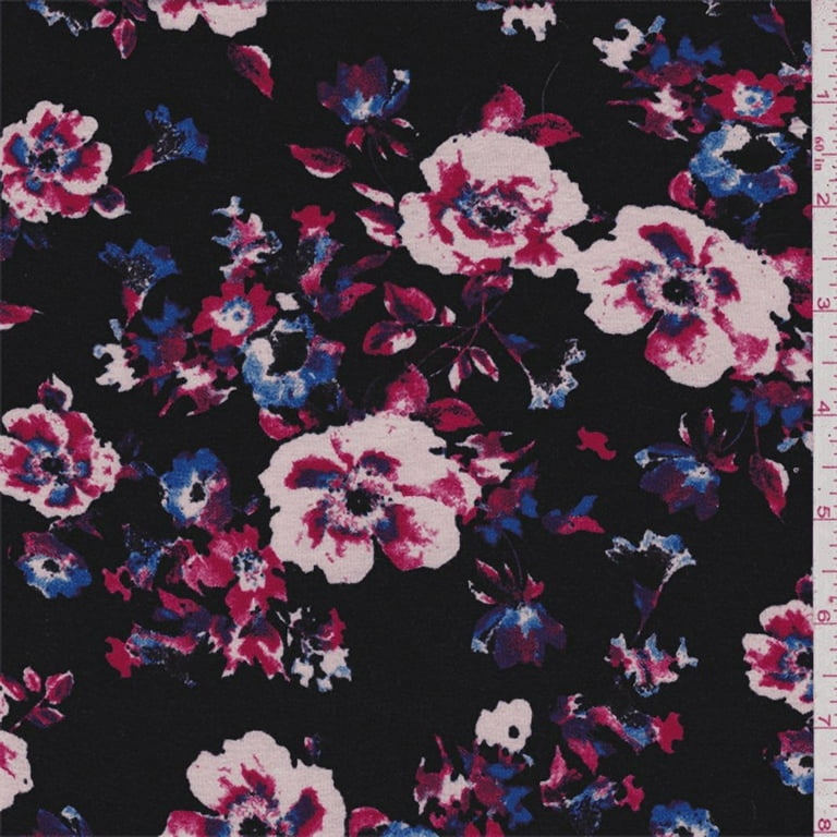 Black Pink Floral Jersey Knit Fabric Sold By the Yard