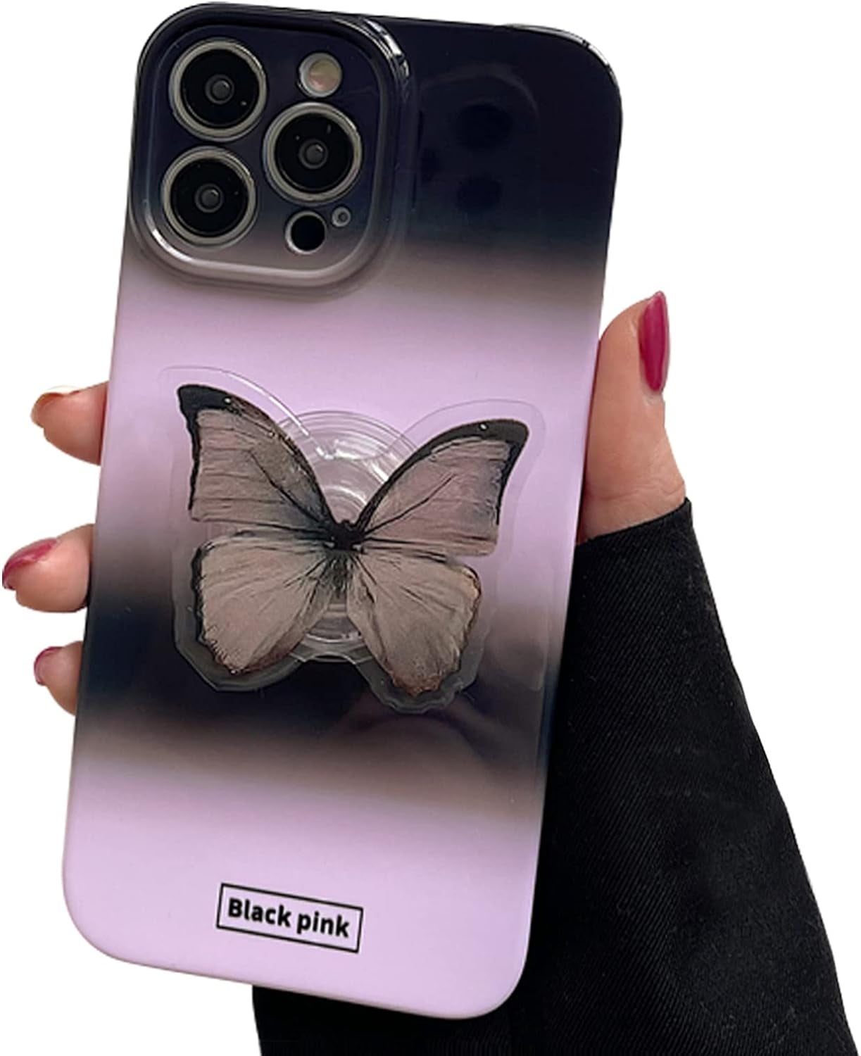 Black Pink Gradient Butterfly Phone Case Compatible with iPhone 12