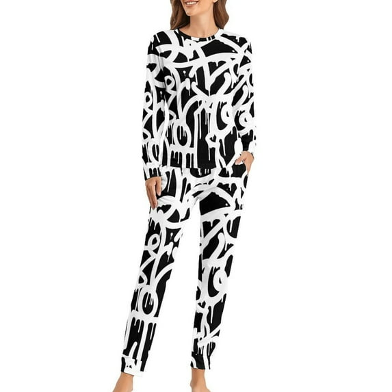 Black Pink Graffit Pajamas Letter Print Kawaii Pajama Sets Lady 2 Piece Casual Oversized Design Nightwear Gift Idea