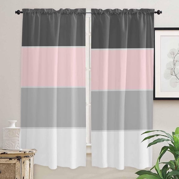 Black Pink Gray Striped Window Curtains 84 Inch Length, Abstract Art Gradient Stripes Rod Pocket Window Treatment Kitchen Drapes for Bedroom, Cafe, Living Room, 2 Panels, 52 W x 84 L
