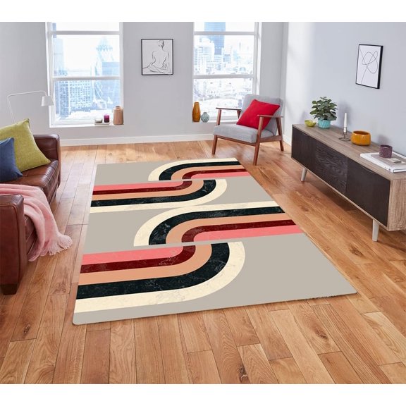Black Pink Grey Minimalist Lines Pattern Modern Area Rug for Living Room Dining Room Wool Soft Plush Throw Carpet Beside Bed Mid-Century Indoor Art Deco Floor Rug 2'x3'