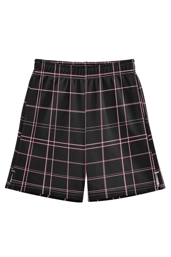Black Pink Grid Pattern Athletic Shorts Breathable with Comfort Fit Drawstring Casual Sweatshorts Medium
