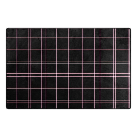 Black Pink Grid Pattern Memory Foam Area Rug 31"x20" Non Slip, Absorbent, Fade Proof for Living Room, Bedroom, Office