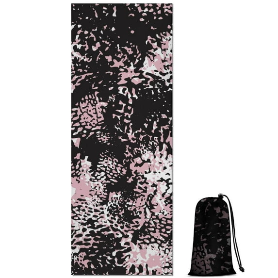 Black and Pink Of Leopard Print Hot Yoga Mat Towel Non Slip for Hot Yoga - Quick-Drying Yoga Mat Cover with 4 Corner Pockets with Travel Bag - Hot Yoga Towel Non Slip 70"x26"