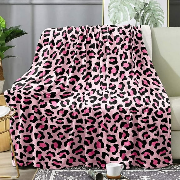Black Pink Leopard Throw Blanket, Cheetah Print Blanket for Girls Women, Cozy Soft Blanket, Lightweight Blanket, Fluffy Fuzzy Warm Plush Flannel Fleece Blanket for Couch, Bed, Sofa, 50"x60"