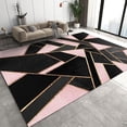 thumbnail image 1 of Black Pink Marble Texture Area Rug For Bedroom, Golden Lines Geometry Indoor Rugs, Soft Non-Slip Machine Washable Carpet For Bedroom Dining Room Home Office Decor Kitchen Table, 1 of 7