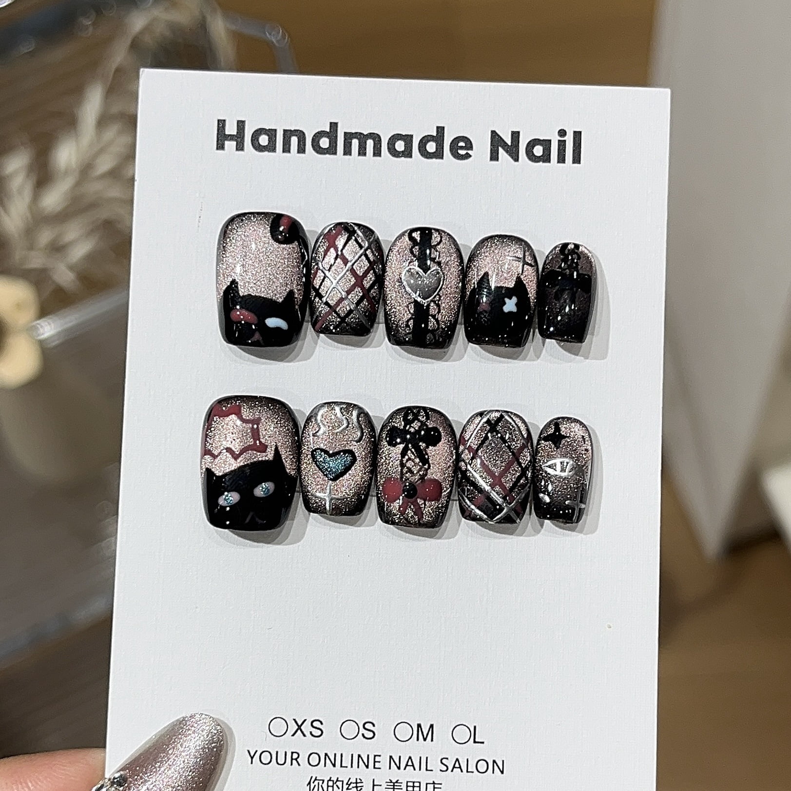 [Black Pink Meow Meow] ins Sweet and cool flash black pink cat eye hand ...